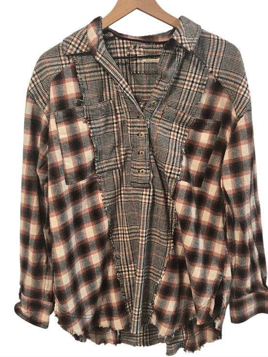 We The Free Tops - We The Free Wildfire 100% Cotton Mixed Plaid Half Button Long Sleeve Top Small